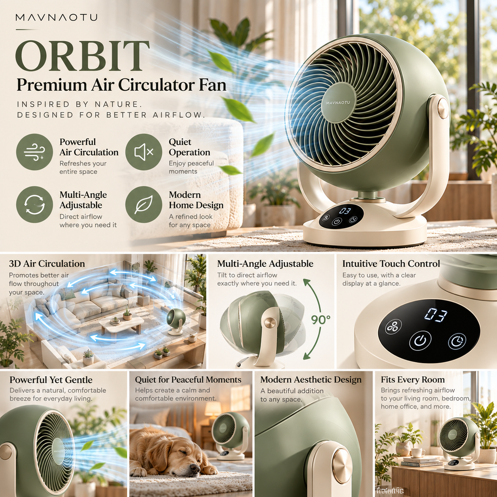 MAVNAOTU ORBIT Premium Air Circulator Fan – Modern Spherical Design for Refreshing Whole-Room Airflow
