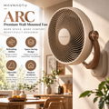 MAVNAOTU ARC Premium Wall-Mounted Fan – Elegant Space-Saving Design with Walnut Accents for Modern Living